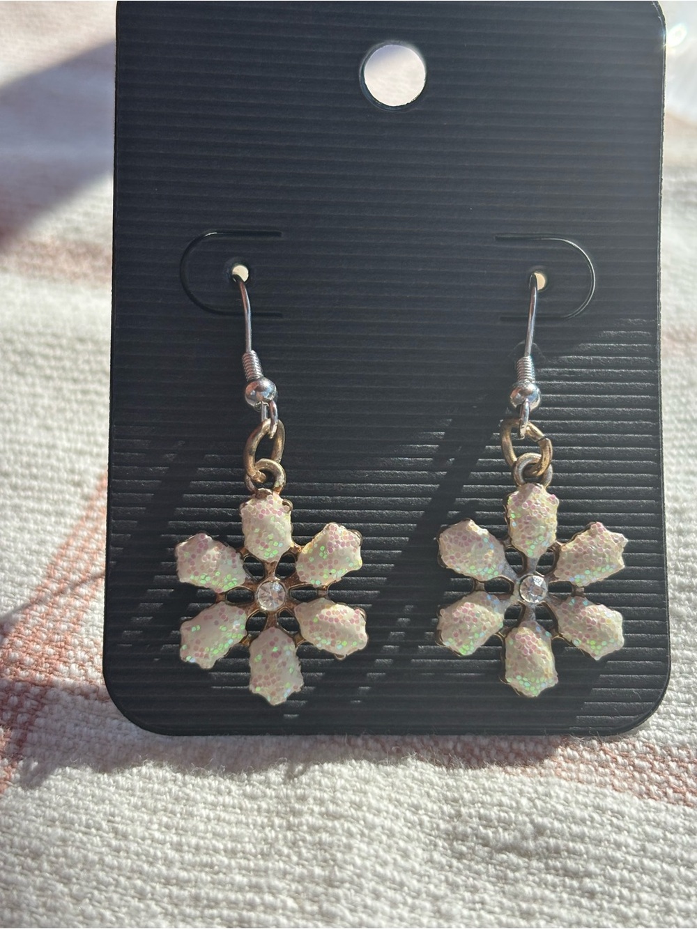 Iridescent White Floral Dangle Earrings - Women Jewelry